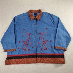 CST Blues Women's Denim Shirt Jacket Shacket Size 3X Blue 100% Cotton